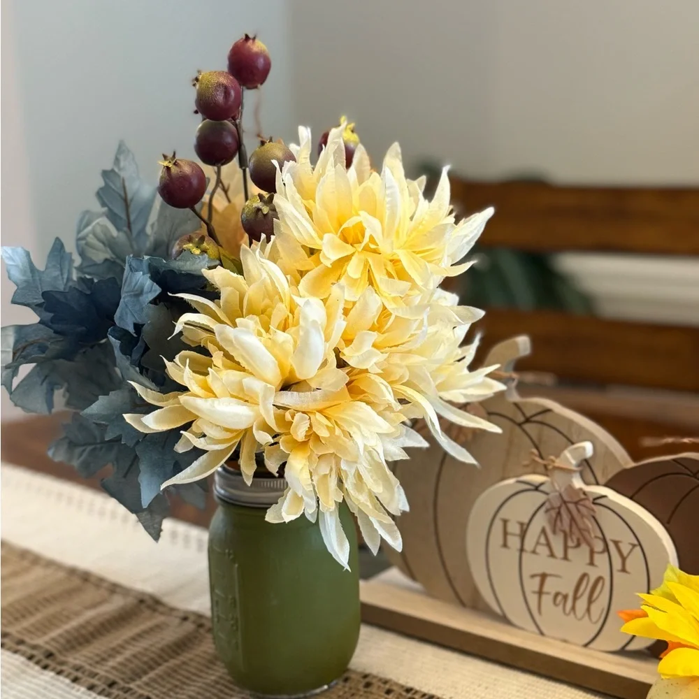 Vibrant Faux Floral Arrangement in 16oz Mason Jar